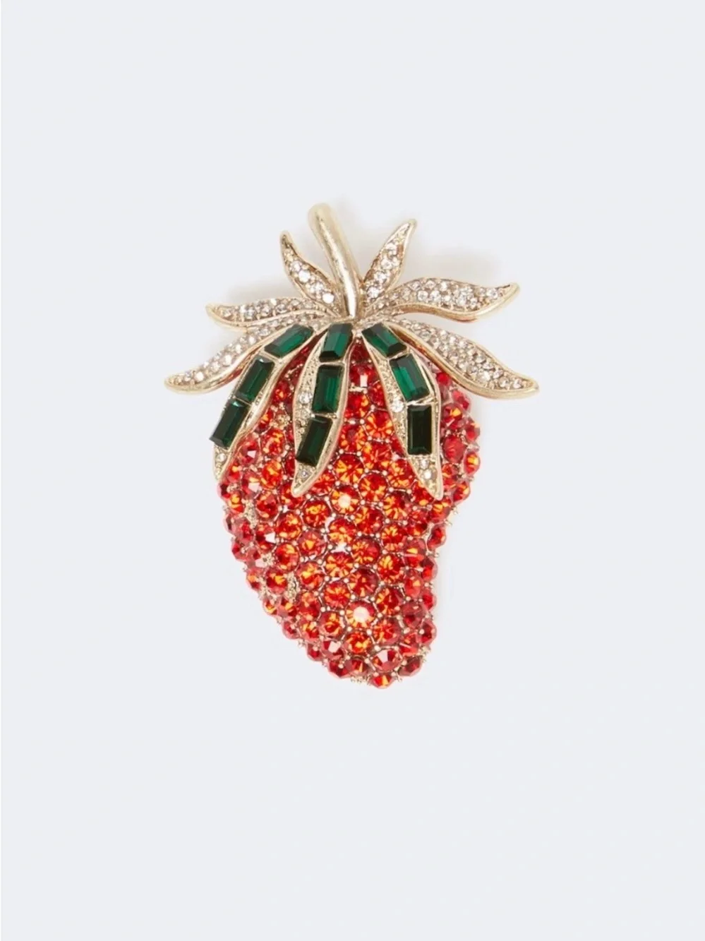 Max Mara Strawberry Crystal Brooch - Red and Green Sparkle